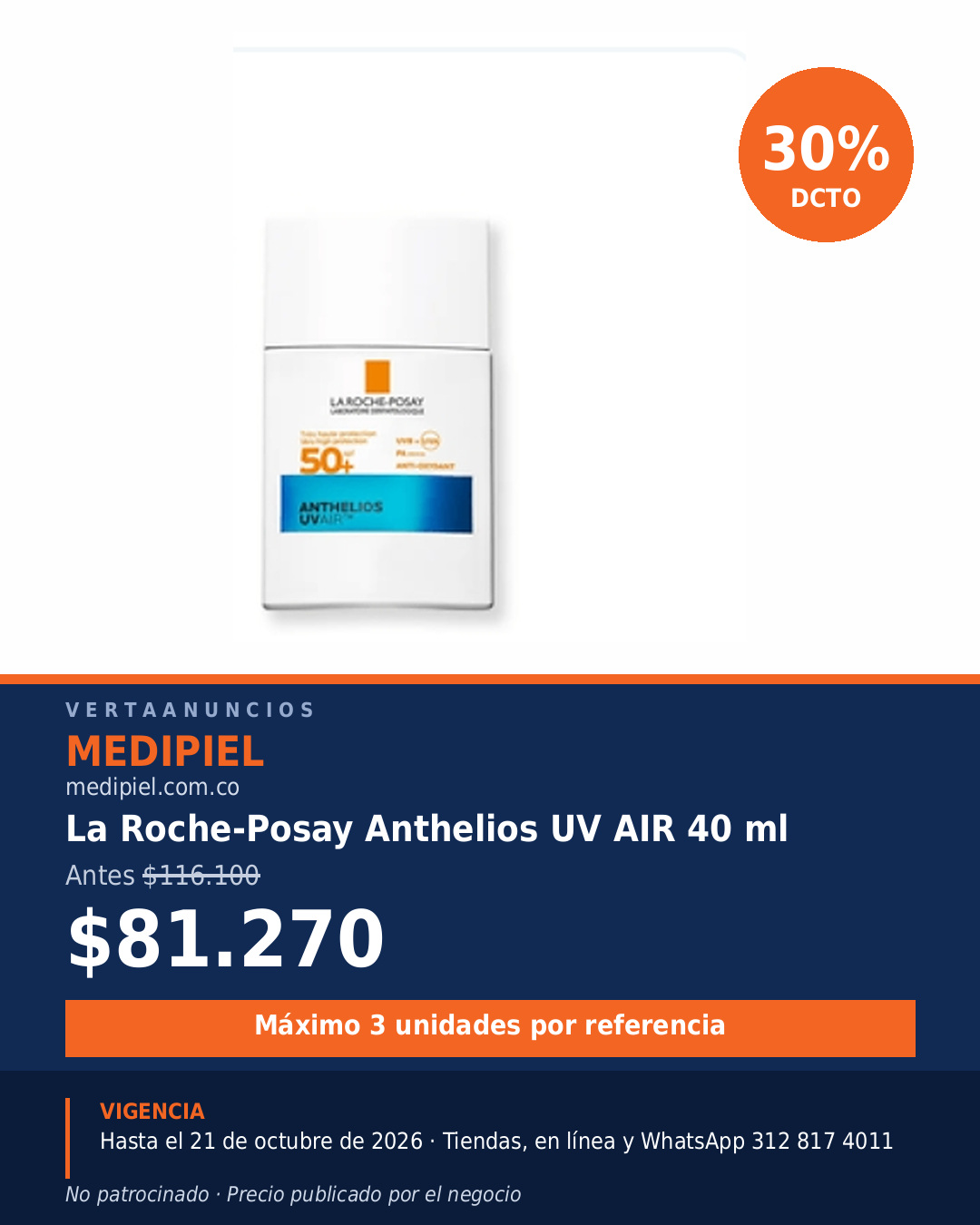 La Roche-Posay Anthelios UV AIR 40 ml — MediPiel