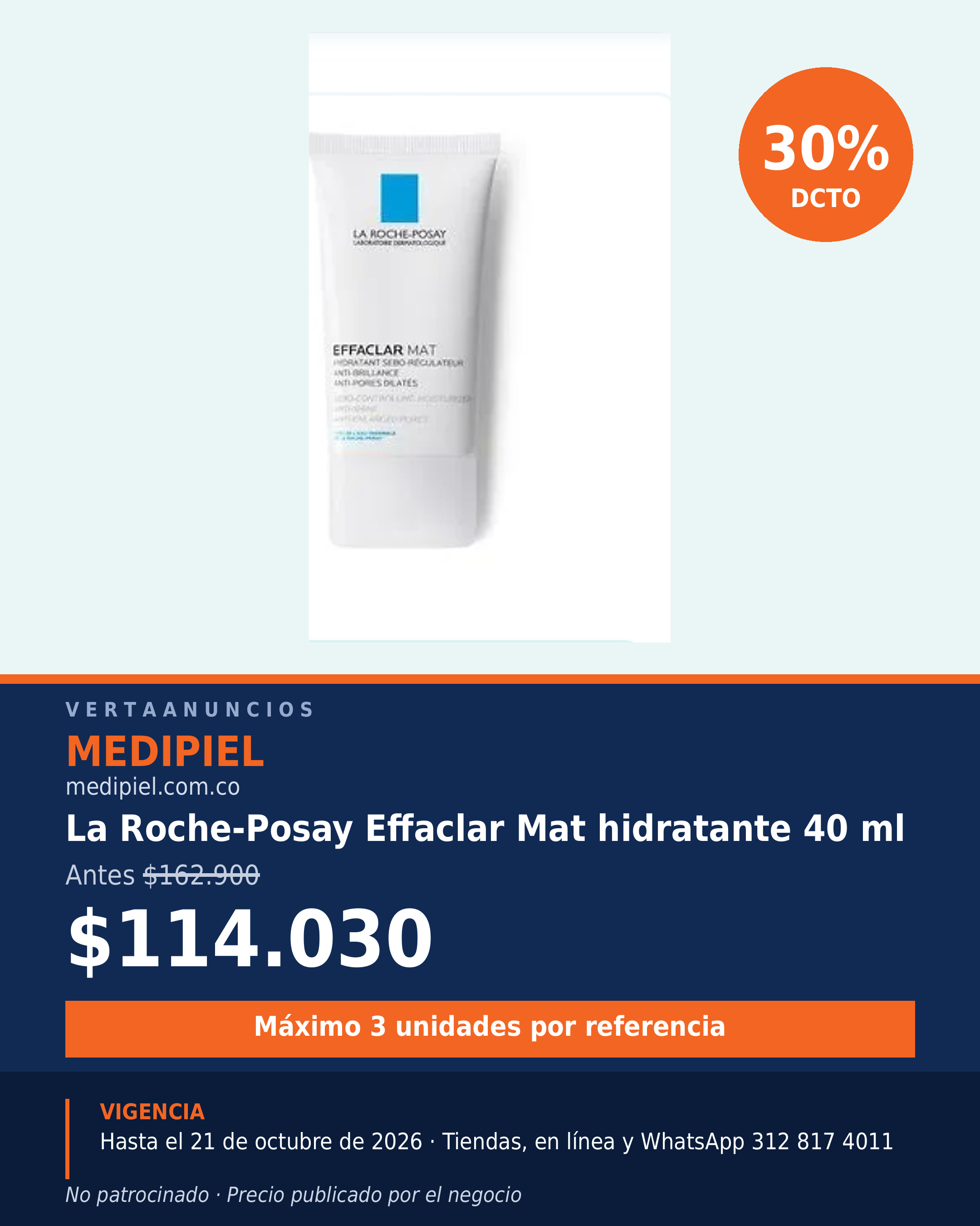 La Roche-Posay Effaclar Mat hidratante 40 ml — MediPiel