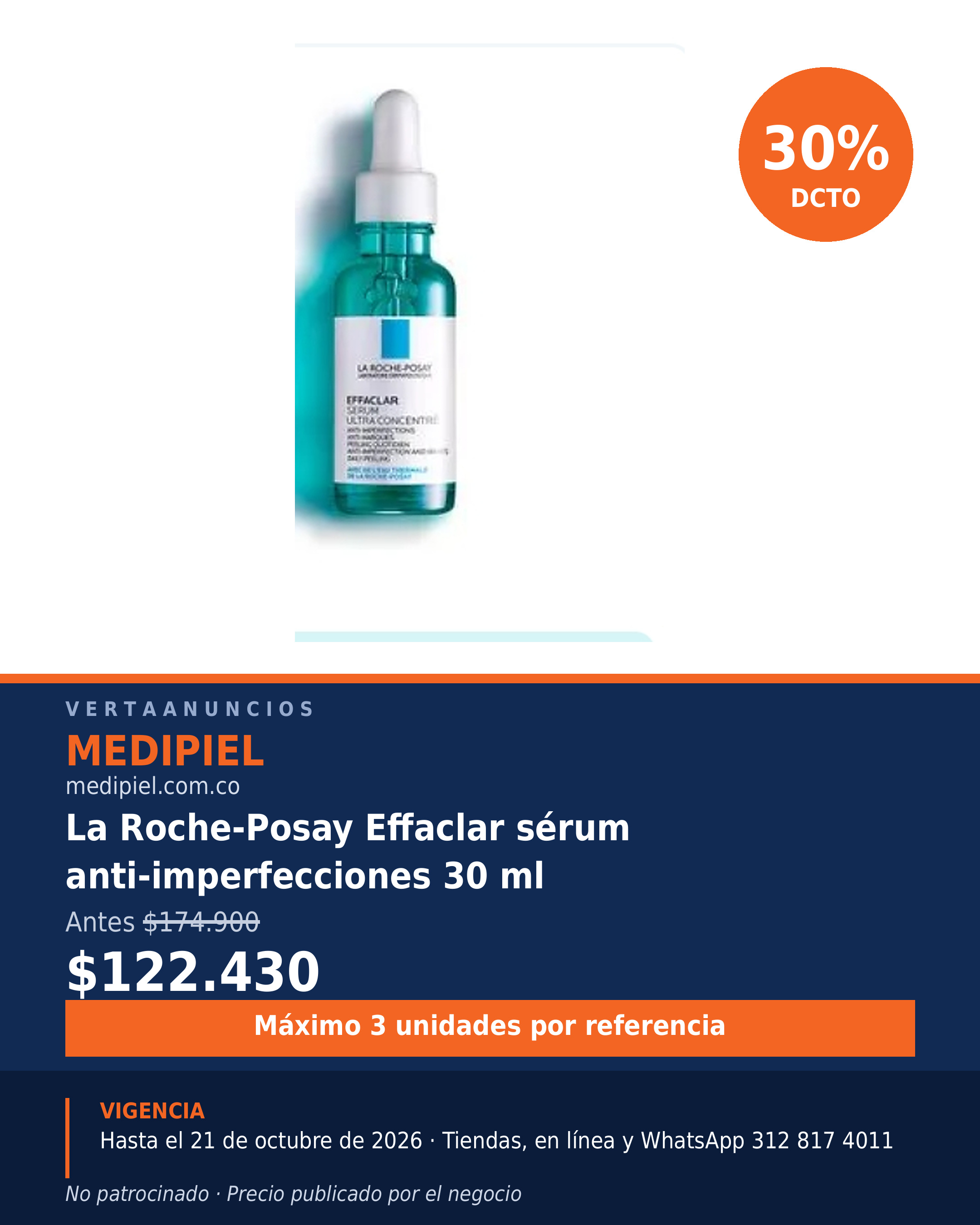 La Roche-Posay Effaclar sérum anti-imperfecciones 30 ml — MediPiel