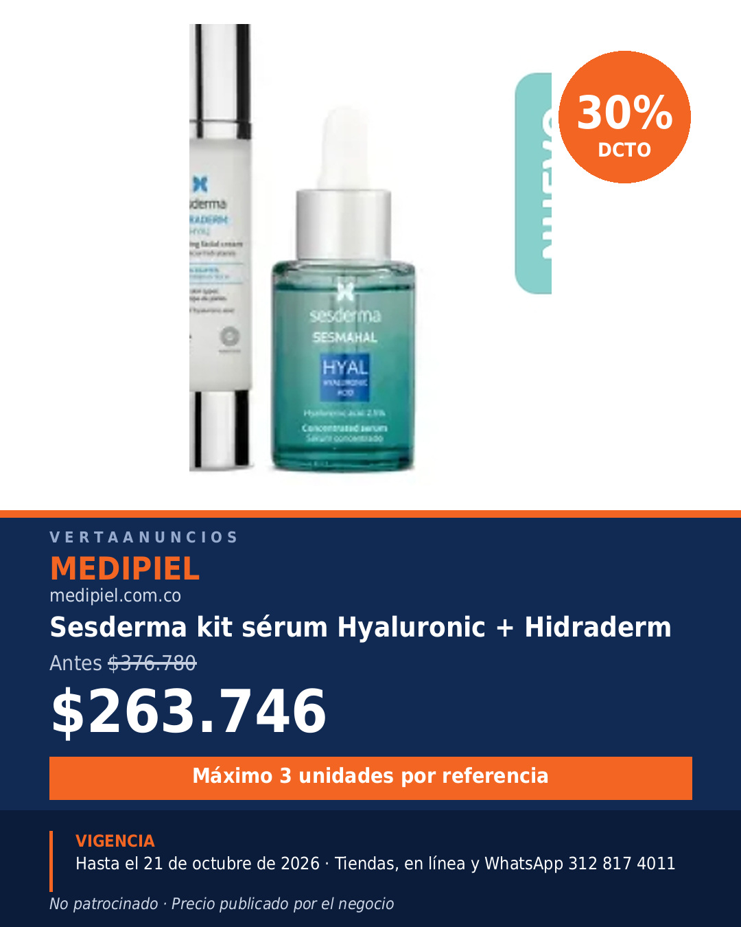 Sesderma kit sérum Hyaluronic + Hidraderm — MediPiel