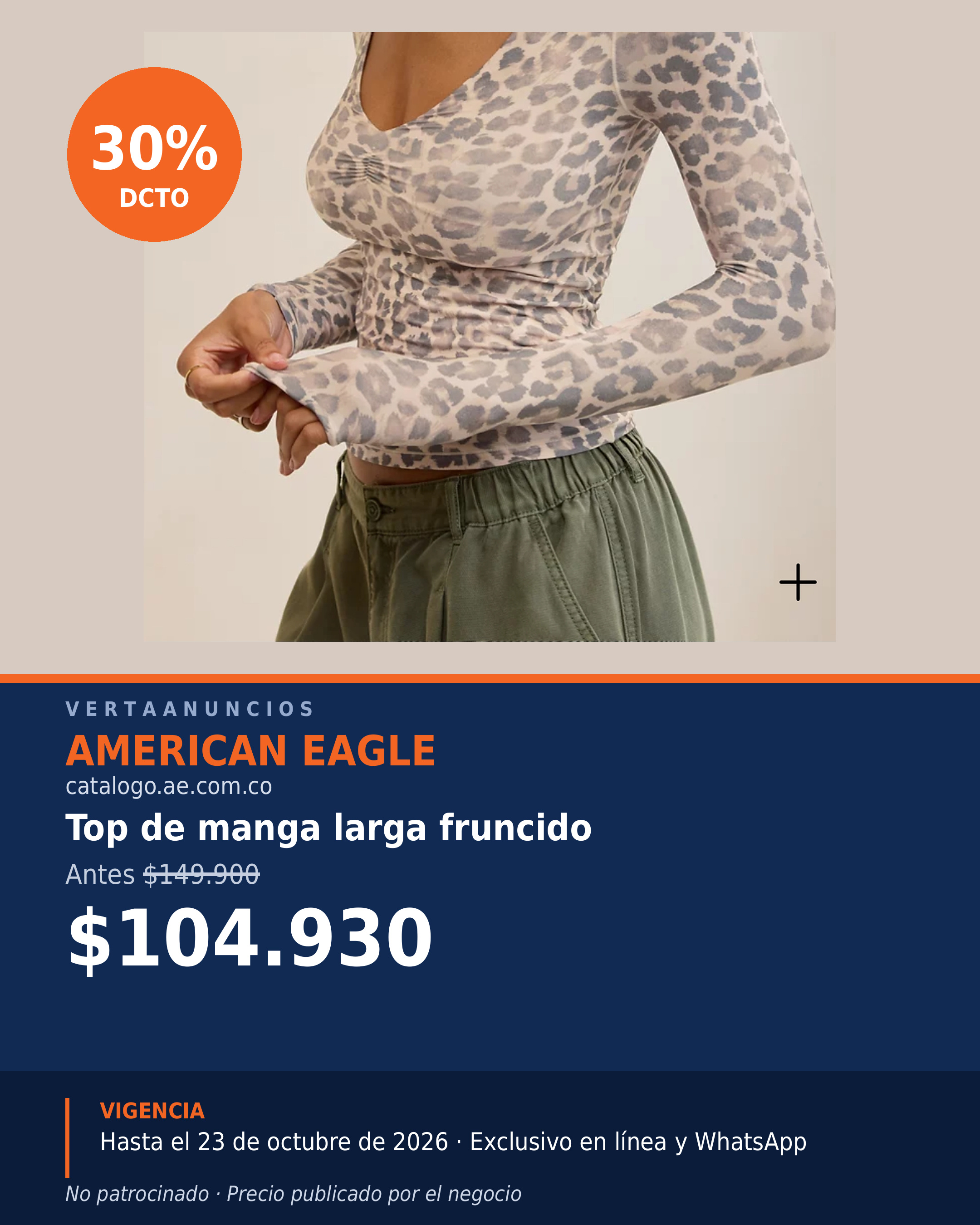 Top de manga larga fruncido — American Eagle