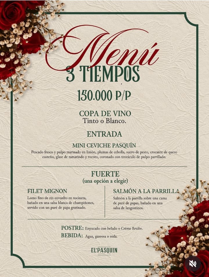 Cena Especial Amor y Amistad — Menú 3 tiempos